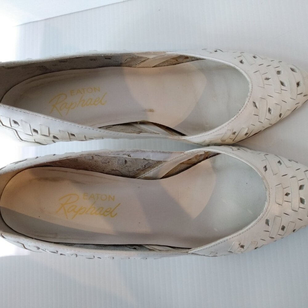 Vintage 80s White Leather Woven Shoes Size 6 Eaton's Raphael Made in Brazil - Picture 6 of 16
